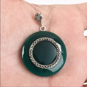 Ottoman Marcasite Emerald Solid Silver Pendant